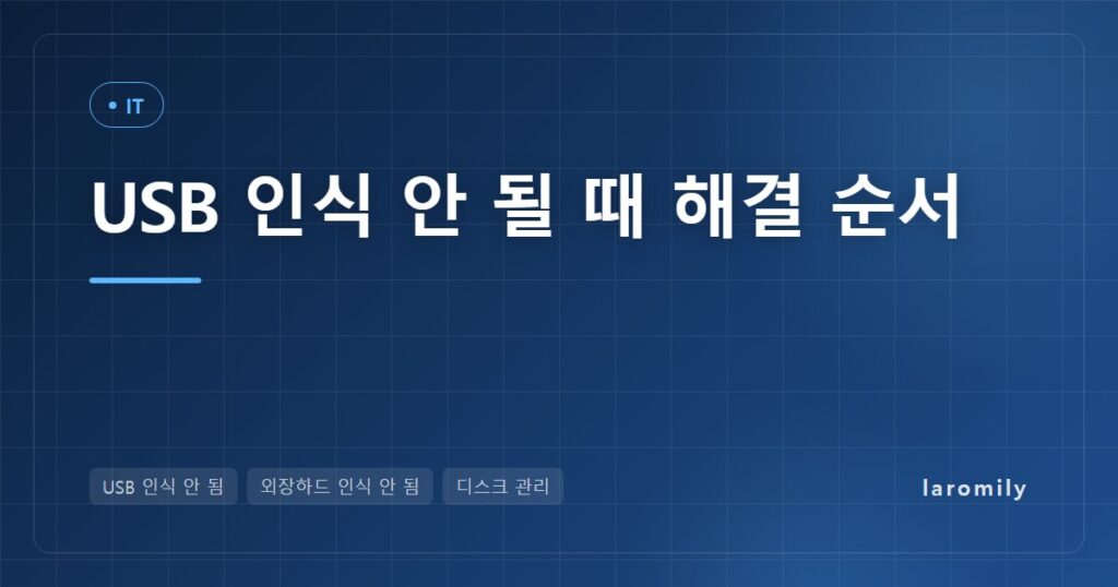 USB 인식 안 될 때 해결 순서, 증상별 원인 대조표와 장치 관리자·디스크 관리·드라이브 문자 할당, 포트·케이블 점검